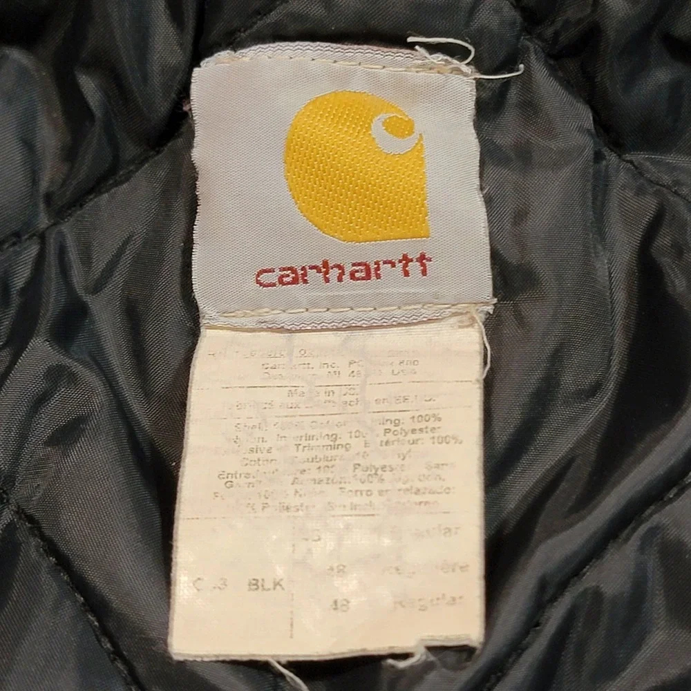 Carhartt Arctic Jacket Quilted Sz 48 Black Corduroy Collar Canvas Distressed Y2K
